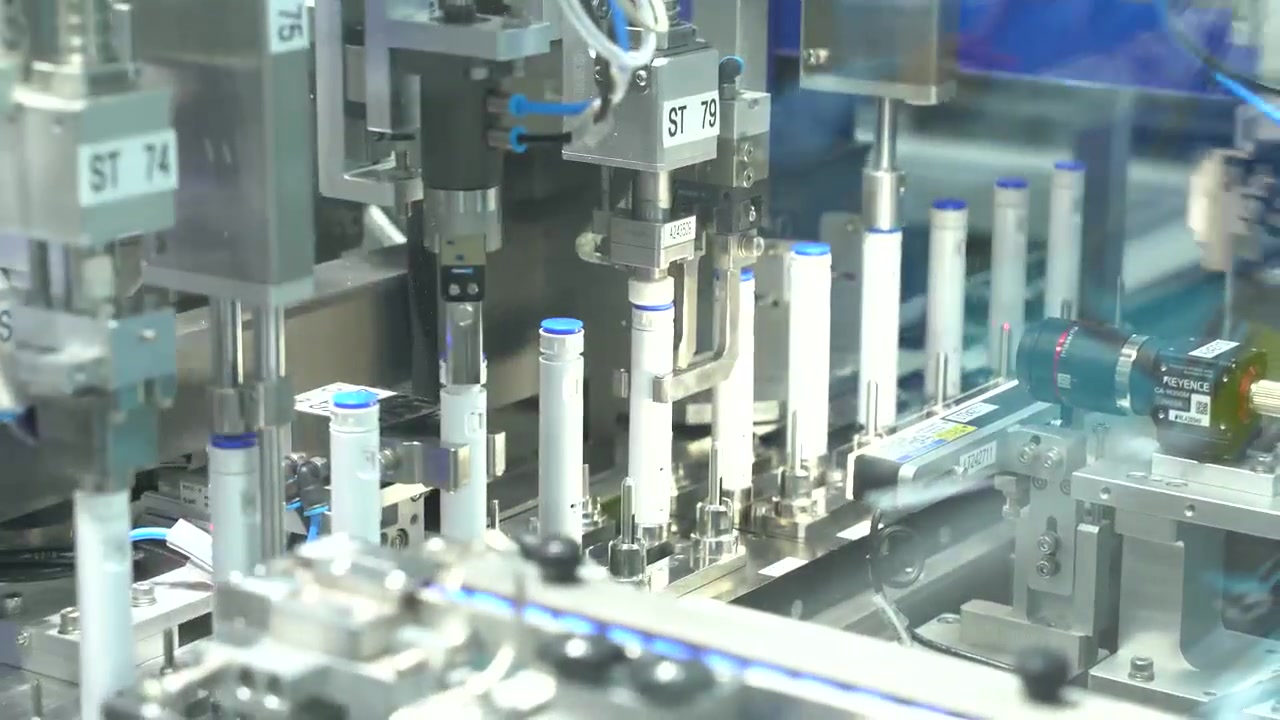 Close view of assembly equipment at the production base